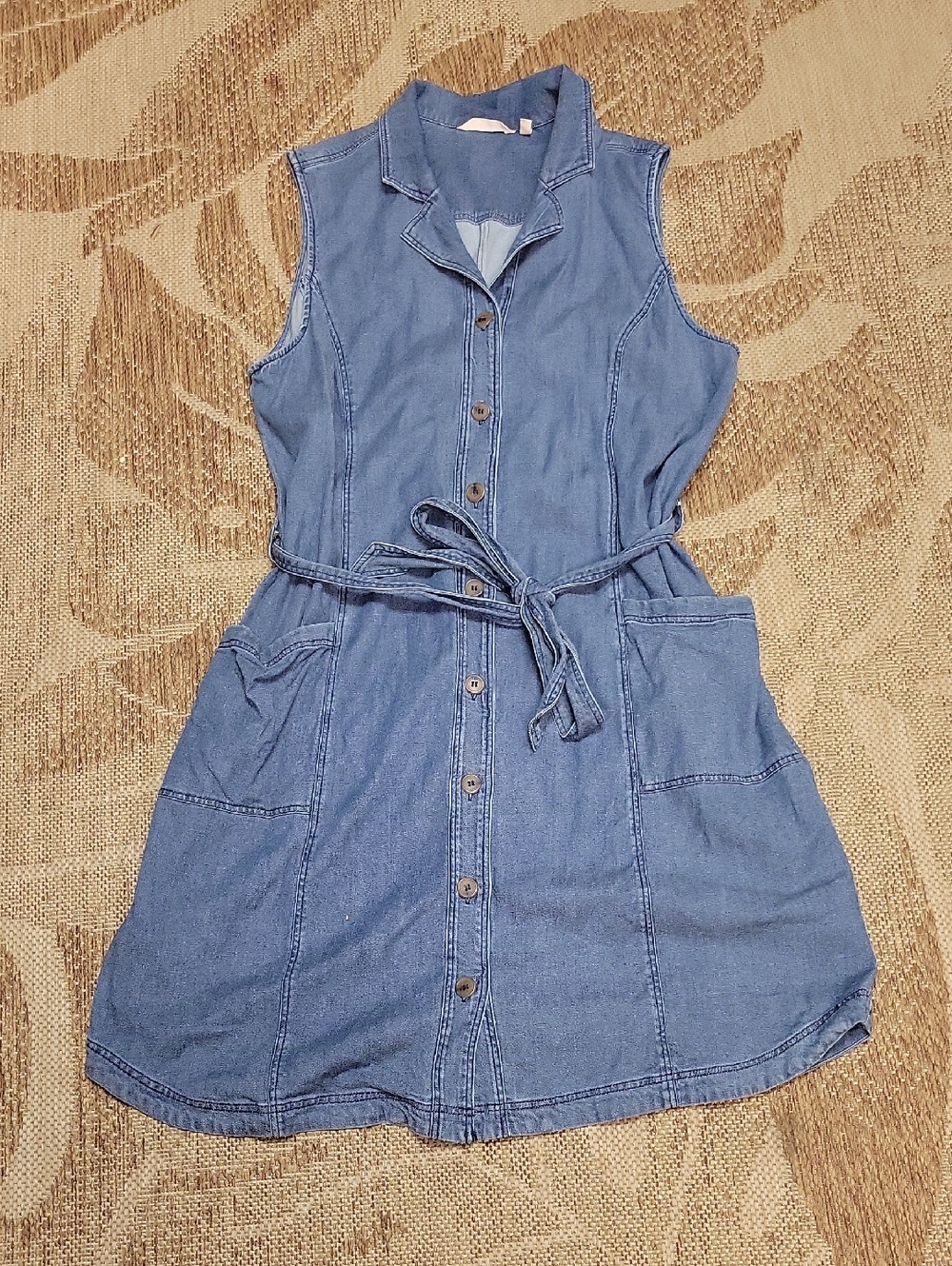 Soft Surroundings Sleeveless Button-Front Jean Dress with Tie Waist - Blue